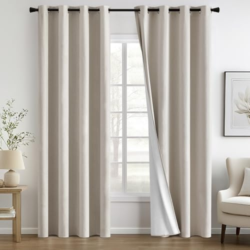 MIULEE Gardinen Vorhänge Verdunklungs Vorhang Gardine Wohnzimmer Blickdicht Leinen Gardinen mit Ösen Thermovorhang Kälteschutz Fenster Modern Schlafzimmer Balkontür Küche Beige 140 x 260 cm