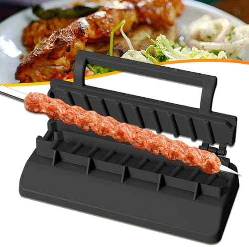 Large Kebab Maker Press, PEOUWNES Plastic Kabab, Kabob Maker Barbecue Skewers, Quick Tool for Making Skewers Turkish Kebab Barbecue, Portable Easy to Use & CLean Grilling (Black)