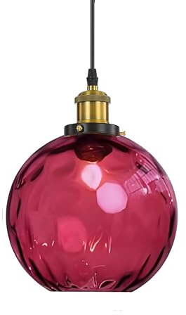 EKSED Moderne Wellen Runde Glas Kugel Pendelleuchte - Wellenförmiger Schirm Hängelampe mit Messing Aufhängung für Kücheninsel & Essbereich (Rot, 20cm)