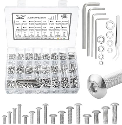 Mr. Pen- Nuts and Bolts Assortment Kit, 810 pcs, Stainless Steel, M3 M4 M5 M6 Button Head Socket Cap Screws Assorted Nuts and Bolts, Nut Bolt and Washer Assortment, Bolt and Nut Assortment