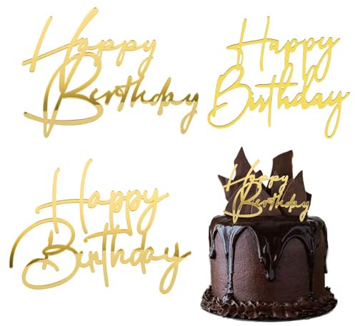 Lot de 3 accessoires de décoration d'anniversaire, cylindre Happy Birthday doré en plastique avec paillettes