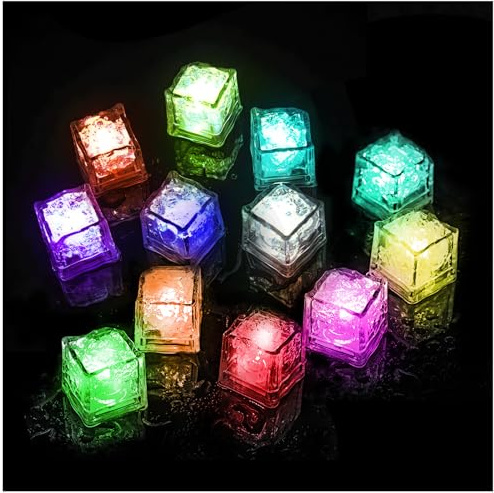 12 Stück Leuchtende LED Eiswürfel für Getränke, mehrfarbige Licht Blinkende LED Eiswürfel, wasserdicht wiederverwendbar leuchtende Eiswürfel Lichter für Zuhause Bar Party Hochzeit Dekoration