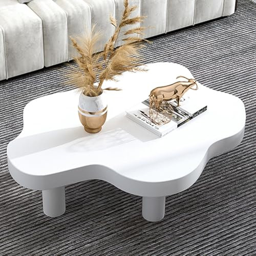 Couchtisch aus Massivholz,Kleiner Niedriger Couchtisch,Sofatisch in Nussbaum Holz,Kleiner Retro-Freizeit-Couchtisch mit 4 Holzbeinen,Sofatisch für Wohnzimmer & Schlafzimmer,(Pure white,70x45x40cm)
