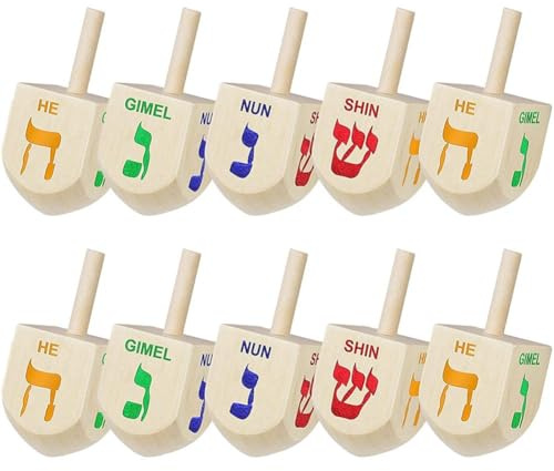 Vobumix Holz-Dreidel, 10 Stück, Chanukka-Dekorationen, Lustiges Spiel, Religiöse Bildung, Kunst Und Handwerk Für Kinder