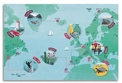 qiyan Poster decorativo da parete con mappa del mondo delle località di crociera, poster decorativo da parete su tela e stampa artistica moderna per camera da letto, poster decorativo per camera da