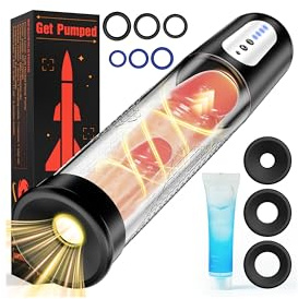 Electric Penis Pump Sex Toys - Automatic Penis Extender Enlargement Pump with 4 Suction Intensities, Digital Display Rechargeable Men Training Adult Sex Toys - Pumps & Enlargers 6 Cock Rings