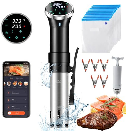 Macchina sottovuoto, Contenitore sottovuoto da 1100 W con 4 categorie di Menu, Controllo App, Regolazione di Tempo e Temperatura, Touch LCD, monitoraggio del Livello dell'Acqua, fornello sottovuoto