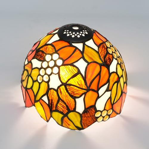 Ersatz-Lampenschirm im Tiffany-Stil, 20,3 cm, Ahornblatt-Trauben-Buntglas, Deckenlampenschirm, handgefertigt, kuppelförmiger kleiner Lampenschirm for Nachttischlampen, Pendelleuchten, Kronleuchter