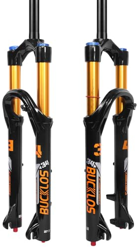 BUCKLOS 26/27.5/29 inch Travel 140mm MTB Air Suspension Fork, Rebound Adjustment 34mm Stanchions 1-1/8 Threadless Straight/Tapered 9*100mm QR Manual/Remote Lockout XC AM Mountain Bicycle Front Forks