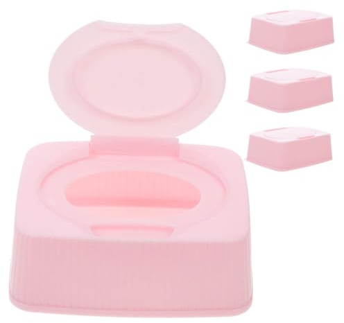 Feuchttücherhalter mit Deckel, 4 Stück Packung für Babypflege, Pp Rosa | Aufbewahrungsbox für Feuchttücher, Reisetauglich, Einhandöffnung, für Zuhause und Unterwegs