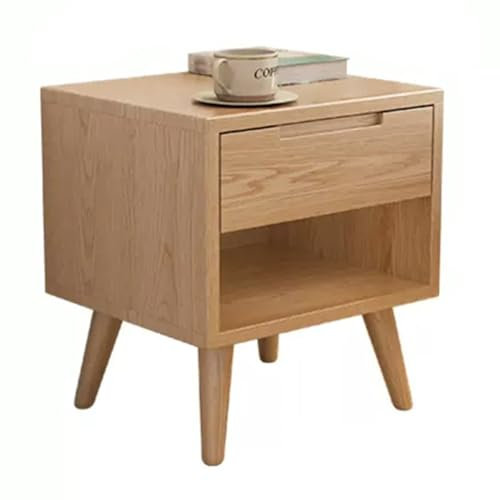 Mesita de noche moderna de mediados de siglo con 2 cajones y estante abierto, elegante mesa auxiliar de nogal para almacenamiento de dormitorio, mesita de noche, mesa auxiliar, mesita de noche (color