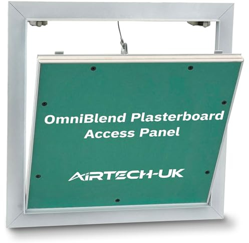 AirTech-UK Plasterboard Access Panel - OmniBlend Aluminium Inspection Hatch for Walls & Ceilings, Invisible Tileable Door, Push Lock, White Powder Coated Frame (450 X 450mm)