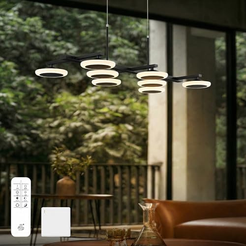 Mai & Mai Pendelleuchte Esstisch dimmbar Hängelampe Esszimmer matt Schwarz | LED Pendellampe mit Fernbedienung und eine Speicherfunktion & Nachtmodus für Wohnzimmer Arbeitszimmer Büro Alivetta3377