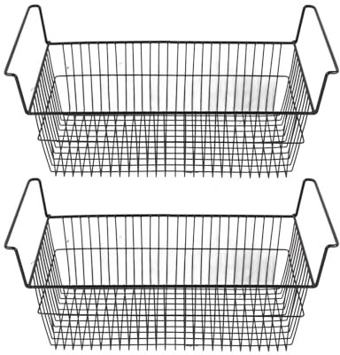 Lot de 2 bacs de rangement empilables pour congélateur coffre, paniers de rangement en fil métallique noir pour congélateurs, réfrigérateurs, armoires et placards (-3113240085013)