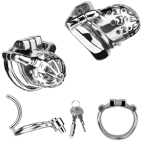 LWCFDCC LWCFDC Peniskäfig Aus Edelstahl Mit PA Piercing Kompatibilität Keuschheitskäfig Für Männer Unsichtbarem Schloss & Cockring SM Bondage Chastity Cage Sexspielzeug Für Herren,45mm