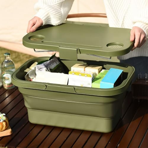 PP-Vic Faltbarer Picknickkorb Mit Großem Fassungsvermögen, Picknickkorb Für Lebensmittel Am Strand Im Freien, Abnehmbarer Trennkorb Für Den Außenbereich, Picknick Im Park Mit Fahrrad,Grün