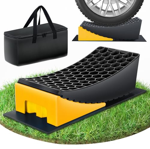 Rampas Para Coches, Calzos Autocaravana, 2 Unidades Rampa Coche, Camper Furgoneta Accesorios, Estabilizadores Camper, Máximo 5 Toneladas, Cuñas Niveladores Para Cualquier Superficie (yellow)