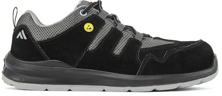 Portwest FE07 Composite Trainer S1 ESD Cow Suede Mesh Breathable Slip Resistant Non Metallic Lightweight Anti Static Safety Footwear, Black/Grey, 38