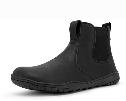 FEFELUIS Chelsea Barefoot Boot for Men- Wide Toe Box Zero Drop Slip On Minimalist Hi-Top Shoes, Wt10 | Blak, 12 Wide