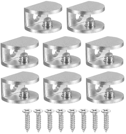 PATIKIL 8 Pcs Adjustable Frameless Glass Shelf Bracket, 6-8 mm Shower Glass Clamp Clip Wall Mounted Zinc Alloy Clamp Holder Half Round for Wall Wood Shower Acrylic Shelf Brushed, Silver