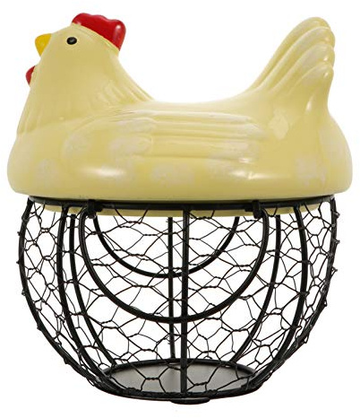 GLEAVI 1pc Chicken Design Egg Storage Basket Home Decor Snack Basket for Kitchen Dining Unique Chicken Shaped Holder for Fruits Snacks Yellow Iron