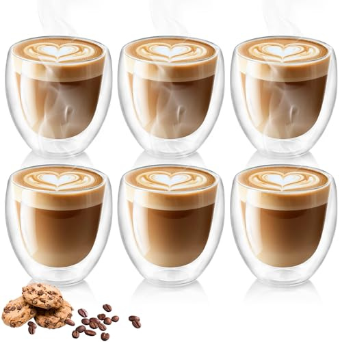 Juego de 6 tazas de capuchino, 250 ml, doble pared, efecto flotante, vasos térmicos, resistentes al calor