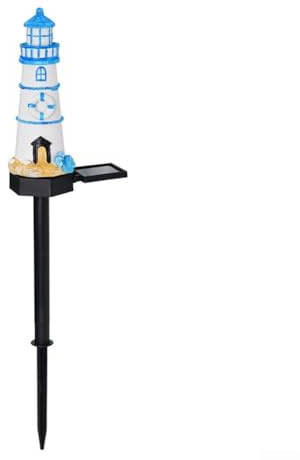 Oniissy Phare solaire LED étanche pour décoration de jardin avec fonctionnement automatique du crépuscule à l'aube, fabriqué en résine naturelle pour toutes les conditions météorologiques (bleu)