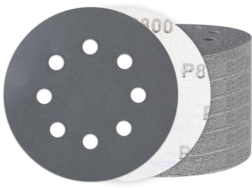 100PCS 5 Inch Hook and Loop Sanding Discs 800 Grit, 8 Hole Wet Dry Orbital Sander Sand Paper, Silicon Carbide Sandpaper for Automotive Wood Metal Glass