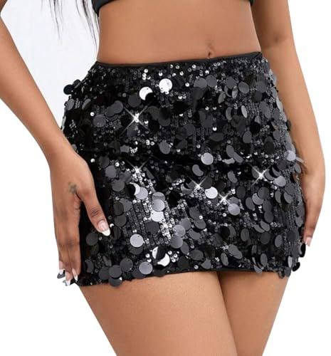 EDLMKM Sequin Skirt, Stretchy Bodycon Mini Skirts for Women Girls, Gold Sparkle Skirt, Wrapped Sparkly Glitter Shiny Short Skirts for Women Concert Outfit Dance Street Club Party Night Out Party