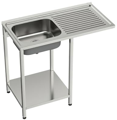 GASFRIT Fregadero Industrial Acero inoxidable con Hueco para Lavavasos, 1 Seno con Escurridor, 1000x500x850 mm, Balda Inferior y Patas Regulables para Hostelería (Izquierda, Sin grifo)