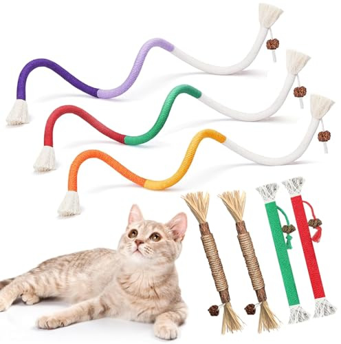 YSYONBOE Palos Masticables para Gato, Juguetes para Masticar Gatos Juguete Interactivo Cuerda de Hierba Gatera para Interior, Juguete de Dentición para Gatos Limpiar Los Dientes y Liberar El Estrés