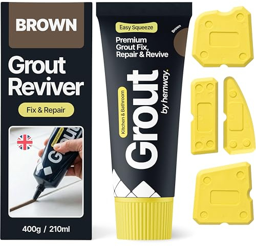 Hemway Brown Grout Reviver 400g with 4 Piece Profiling Tool Kit