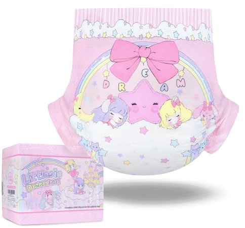 LittleForBig Pannolini in tessuto per adulti, ultra assorbenti, 7000 ml, chiusura regolabile con graffio, confezione da 10 – Fairy Littles in Dreamland (L)