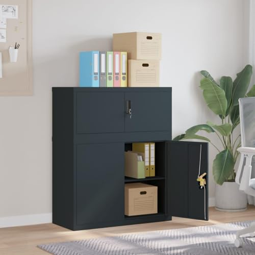 Aktenschrank Anthrazit 90x40x110 cm, robuster Stahlschrank mit 1 Einlegeboden, abschließbar, für Büro, Garage, Werkstatt, sichere Aktenaufbewahrung