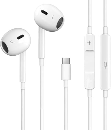 SGRLRT USB C Headphones for iPhone 17/16/15,Type C Earbuds Wired USB C Earphones with Microphone & Remote Control Noise Cancelling for iPhone 17/16/15/Pro/Pro Max,Galaxy S23/22/21/20/Ultra Note/Pixel