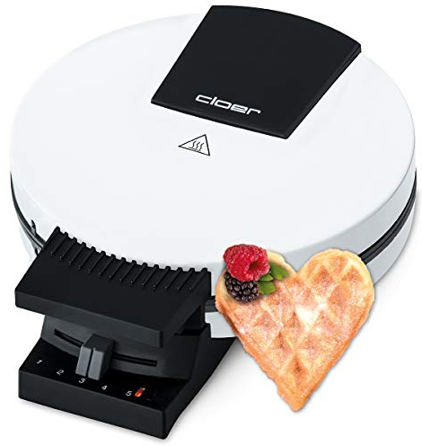 Cloer 120 Gofrera para gofres clásicos en formato XXL, tamaño de gofre 19,5 cm, 1200 Vatios, señal óptica, metal, blanca