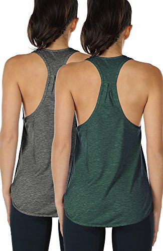 icyzone Damen 2er Pack Racerback Sport Yoga Fitness Tank Top | Weich und hautfreundlich, Lockere Passform, Seitenschlitz am Saum, Hüftlang, Ärmelloses Freizeit Sporttop für Damen