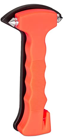 Relaxdays Martillo de Emergencia para Coche, con cortacinturones, Puntas de Acero, Naranja