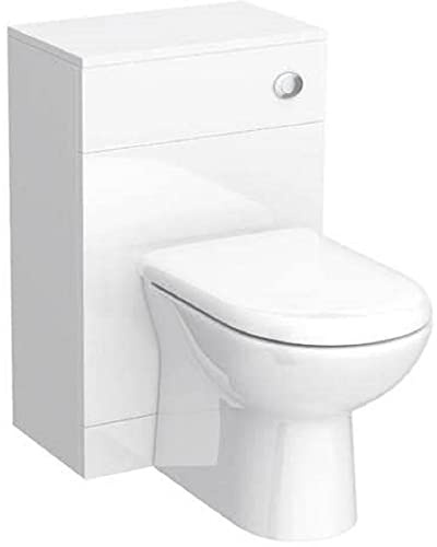 VeeBath Linx 500x330 WC and Back to Wall Toilet, Ceramic D Shape Soft Close Toilet Seat, Concealed Cistern for Bathroom- Gloss White