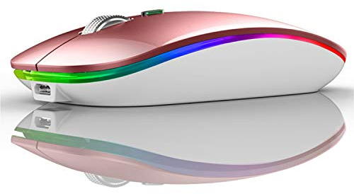Uiosmuph G12 Maus Kabellos, Leise Wiederaufladbar Wireless Mouse,Roségold | 2.4G, 3 DPI(1000/1200/1600), 7 LED-Farben, Akku-Anzeige, USB-C aufladbar, tragbar, USB-C Adapter, für PC/Laptop/MacBook
