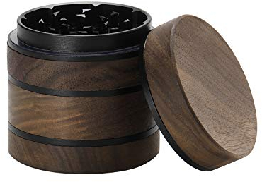 DCOU Premium Grinder Moulin à épices en bois collecteur de pollen avec couvercle magnétique et collecteur de pollen 4 pièces 2,5 pouces (Noir)
