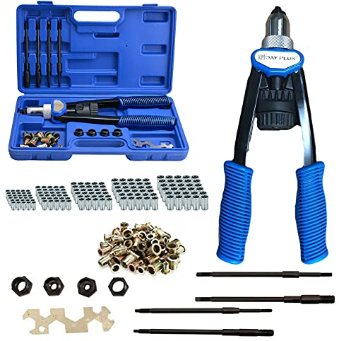 Nietmutternzange Nietzange-Set mit 150 Nietmuttern Gewinde Nuss M5 M6 M8 M10 M12 Blindnietzange Set Rutschfester Griff für Auto-, Elekmastrochin, Transport