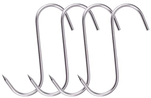 ENJY Hook 5 Sets Stainless Steel Roast Duck Double Meat Hooks Bacon Hams Meat Processing Butcher Hook Hanging Drying BBQ Grill Cooking Smoker Hook Tool (Color : Silver, Size : 12cm)