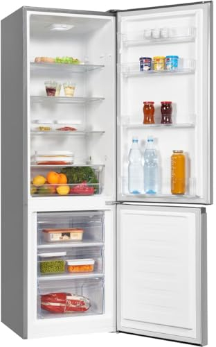 Exquisit Refrigerador y congelador KGC265-70-010E inoxlook | 269 L de volumen | Frigorífico y congelador bisagra intercambiable | Frigorífico independiente