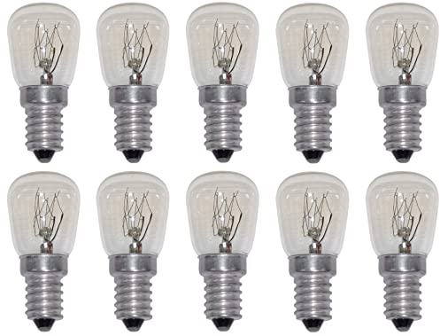 Provance 10er Set Kühlschranklampe E14 15 Watt 55 Lumen klar 56 x 26 mm 2800 K warmweiß dimmbar Birne Glühbirne Kühlschrankbirne Kühlschrankleuchte