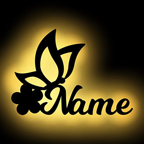 Namofactur personalisierte Schmetterling-Wandlampe aus Holz mit LED-Licht | Mit Wunschname, warmweißem Batterielicht und in verschiedenen Farben wählbar – für Baby- oder Kinderzimmer