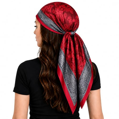 FAIRYGATE Schal Rot Damen Seidenschal Damen Halstücher Schal Faux Seidentuch Blume Bandana Halstuch Kopftuch Elegant Business Scarf 61013