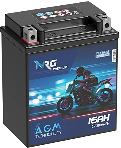 NRG YTX16-BS AGM Motorrad-Batterie 12V 16Ah YTX16-4 51422 ersetzt 14Ah 15Ah