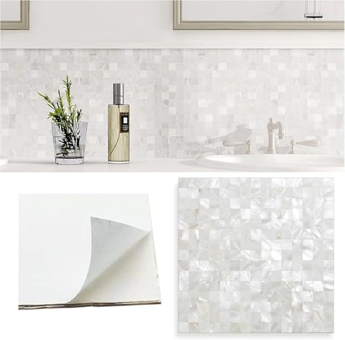 Peel and Stick Backsplash Mother of Pearl Tile, Yew & Tulip Self-Adhesive Natural Nacre Shell Seamless 12” x 12” Mosaic for Kitchen Backsplash Home Decor (Ivory White, 10 Sheets/Box, 10 sq.ft.)