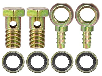 QUARKZMAN Banjo Schlauch Bolzen Fittings Adapter 2 Stück Für Bremssystem | Adapter, Bronzeton, M18x1.5 Gewindedurchmesser, 10mm Banjo Schlauch, Inklusive 2 Schrauben, 4 Unterlegscheiben